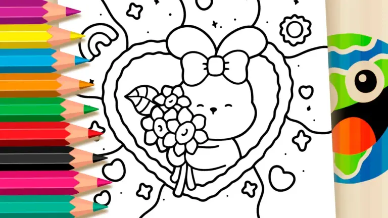 Cute Bunny with Flowers Coloring Page – Free Mobile Coloring Fun - Cute & Kawaii Coloring Pages Online