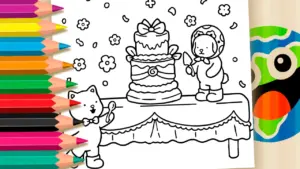 Coloring page Cute Pets Birthday Party Coloring Pages