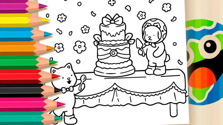 Cute Pets Birthday Party Coloring Pages - Cute & Kawaii Coloring Pages Online
