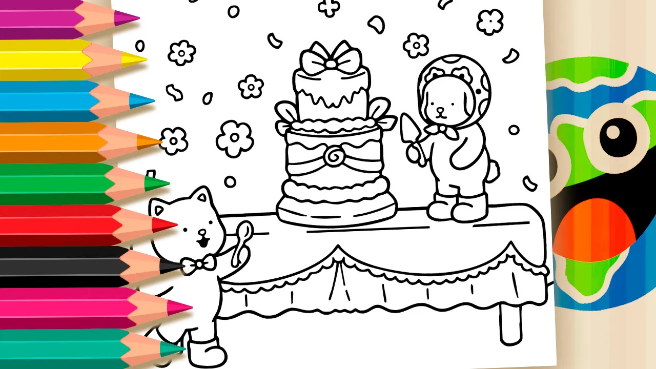 Cute Pets Birthday Party Coloring Pages