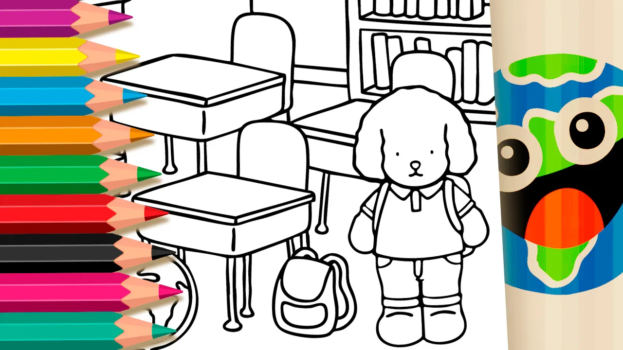 Cute Puppy at School Coloring Pages