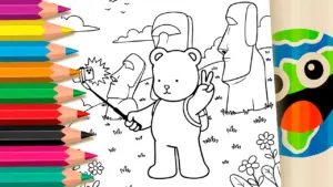 Easter Island Selfie Coloring Page | Fun Bobbie Goods Style coloring page