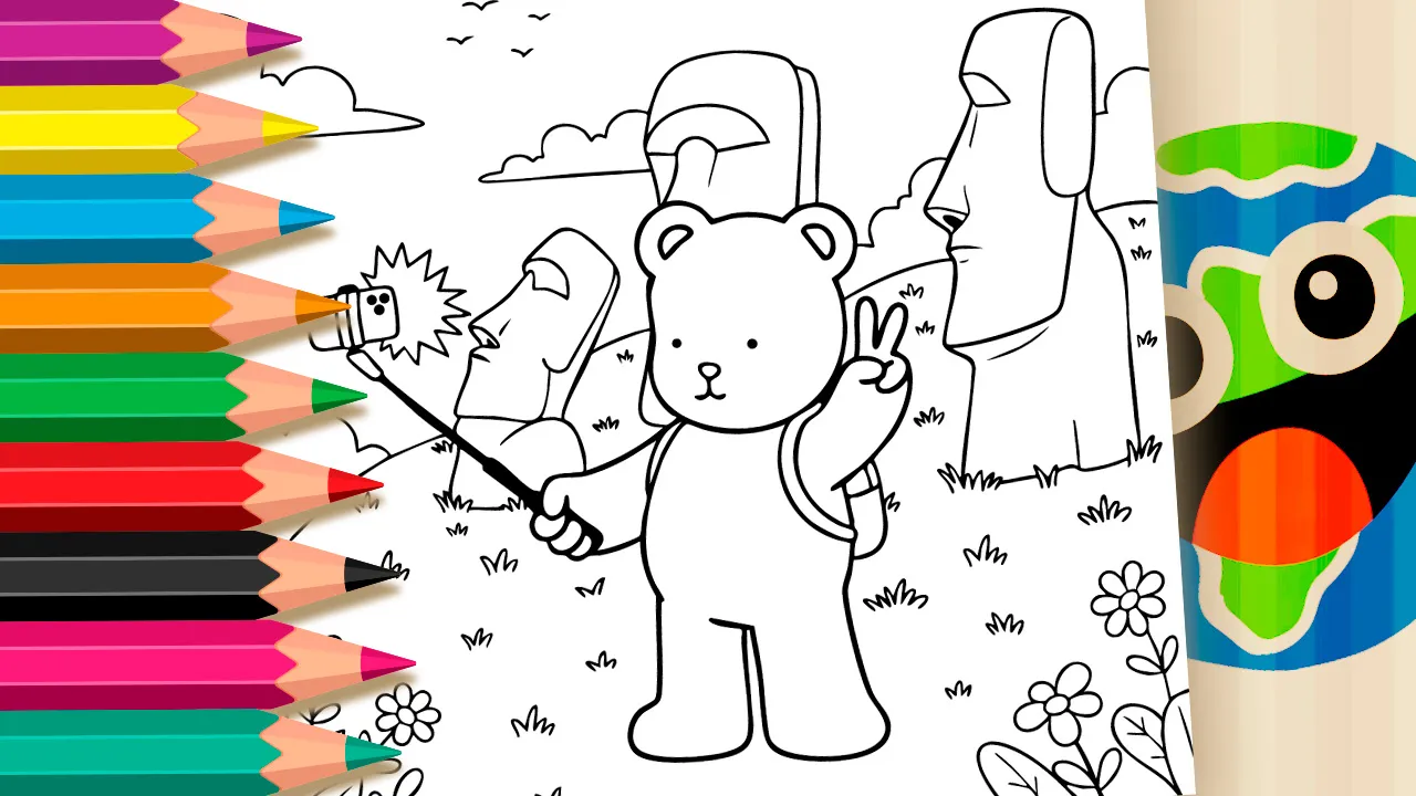 Easter Island Selfie Coloring Page | Fun Bobbie Goods Style