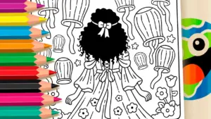 Coloring page Girl with Magical Lanterns Coloring Page - Free Online Fun