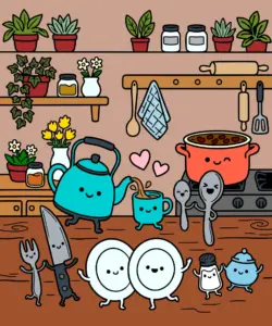 Happy Kitchen – Colored Drawing Online to Paint and Print | Free Coloring Game at World Coloring