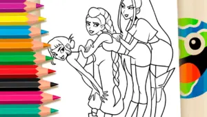 Coloring page Free HUNTRIX K-Pop Demon Hunters Coloring Pages