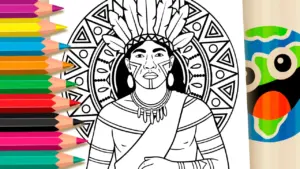 Indigenous Warrior Coloring Page – Kayapó Culture coloring page