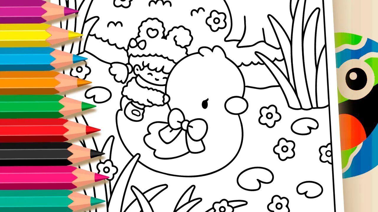 Cute Kawaii Duck and Girl Coloring Page – Free Mobile Fun