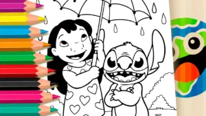 Coloring page Lilo and Stitch Rainy Day Coloring Page - Free Mobile Coloring Fun