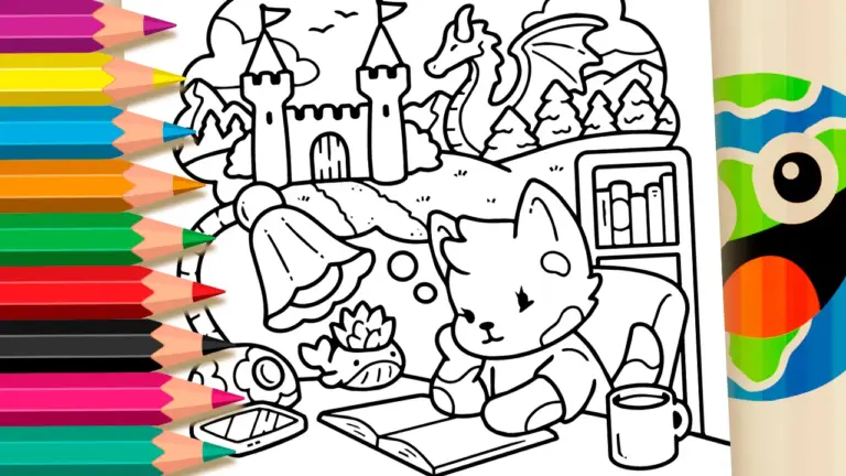 Cute Little Fox Reading Coloring Page – Free Mobile Coloring Fun - Cute & Kawaii Coloring Pages Online