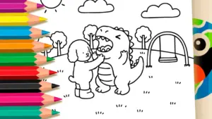 Coloring page Free Puppy and Dinosaur Coloring Page - Fun Online Coloring