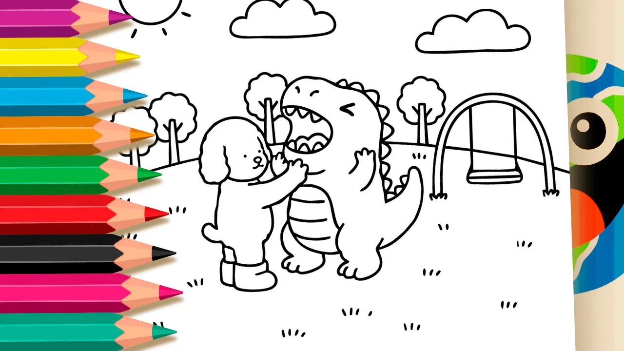 Free Puppy and Dinosaur Coloring Page – Fun Online Coloring