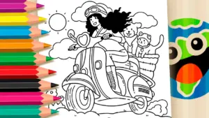 Coloring page Scooter with Pets Free Coloring Page ▷ Color on Your Phone