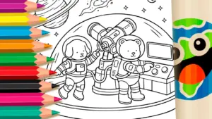 Coloring page Teddy Bear and Puppy Space Adventure Coloring Pages