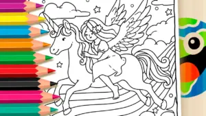 Coloring page Unicorn and Fairy Magical Coloring Pages