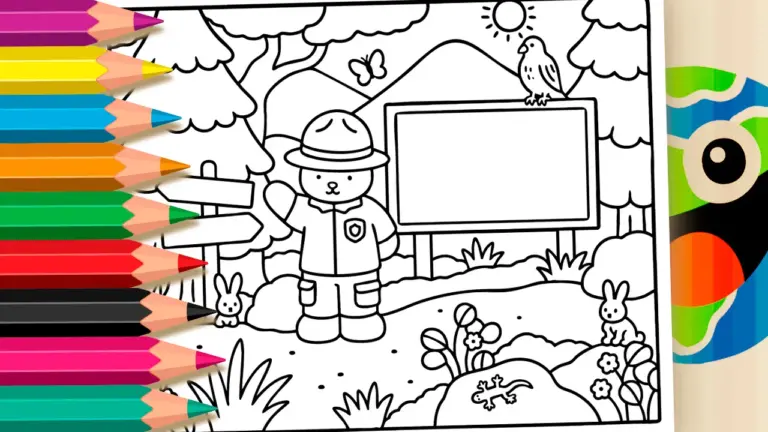 Forest Expedition Bear Coloring Pages - Cute & Kawaii Coloring Pages Online
