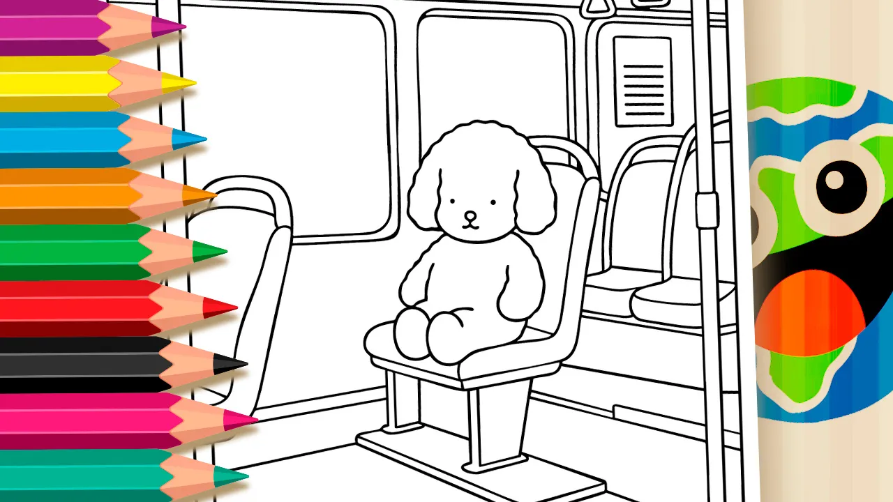 Bobbie Goods Style Puppy Bus Coloring Pages – Free to Paint on Mobile