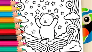 Coloring page Bobbie Goods Style Teddy Bear with Stars Coloring Page