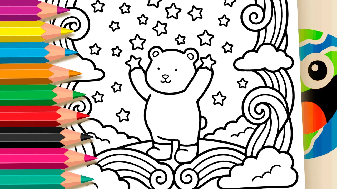 Bobbie Goods Style Teddy Bear with Stars Coloring Page
