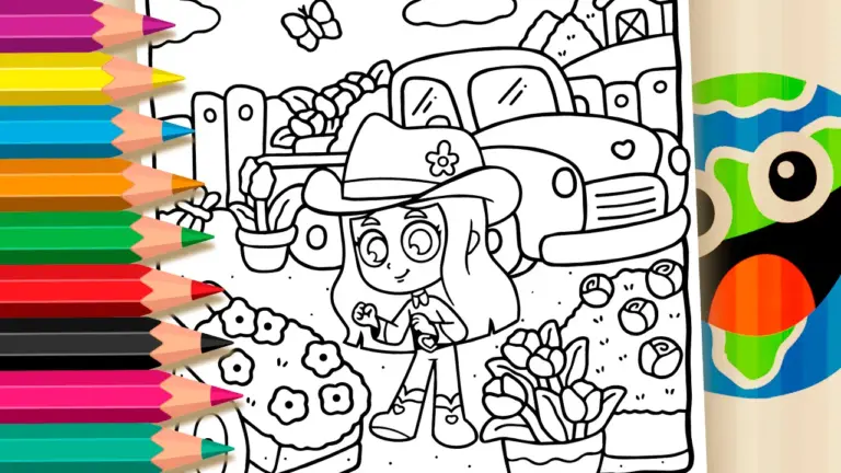 Cowgirl Day on the Farm Coloring Page – Free Mobile Art Fun - Cute & Kawaii Coloring Pages Online