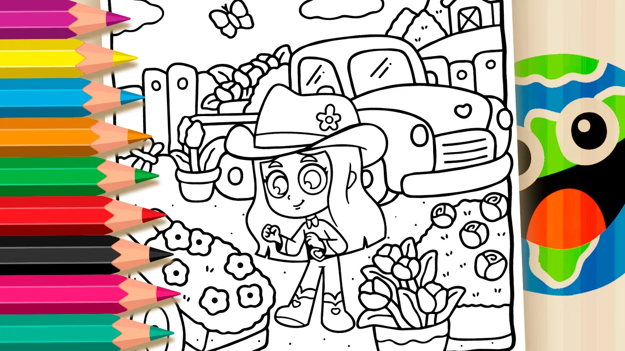 Cowgirl Day on the Farm Coloring Page – Free Mobile Art Fun