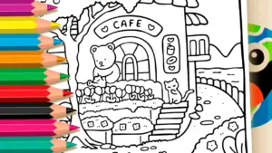 Coloring page Cozy Coffee Theme Coloring Page - Bobbie Goods Style