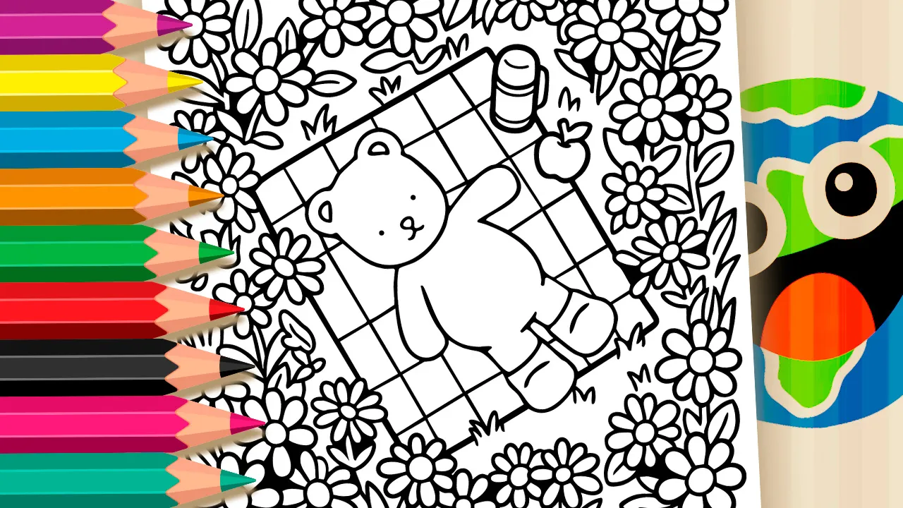 Cute Bear Lying in the Garden Coloring Page