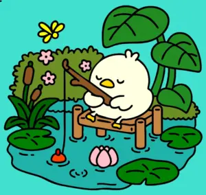 Cute Fishing Duck – Colored Drawing Online to Paint and Print | Free Coloring Game at World Coloring