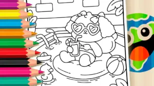 Coloring page Cute Puppy Pool Fun Coloring Pages