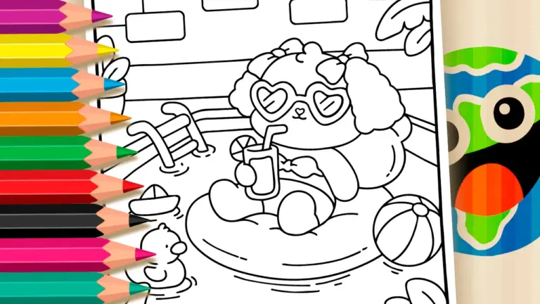 Cute Puppy Pool Fun Coloring Pages - Cute & Kawaii Coloring Pages Online