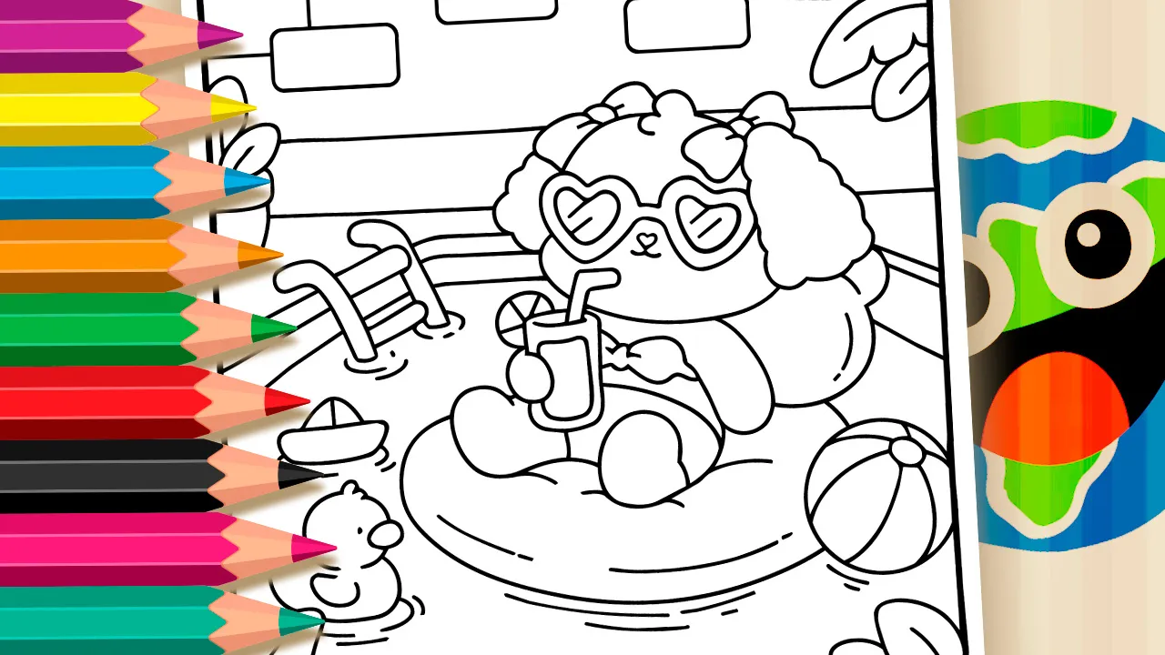 Cute Puppy Pool Fun Coloring Pages