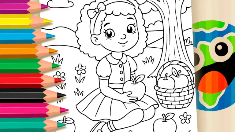 Girl in the Apple Tree Coloring Page – Free to Paint Now - Nature & Landscape Coloring Pages