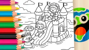 Inflatable Castle Coloring Pages – Free Kawaii Summer Fun coloring page
