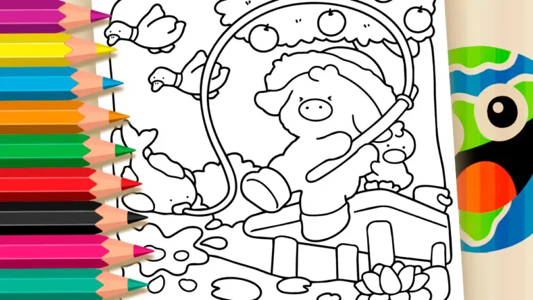 Kawaii Cow Fishing Theme Coloring Page – Free Online Coloring - Cute & Kawaii Coloring Pages Online