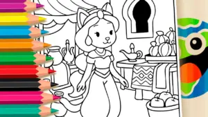 Coloring page Free Kawaii Jasmine Aladdin Coloring Page ▷ Paint Online Now