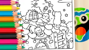 Coloring page Free Kawaii Kittens Theme Coloring Page