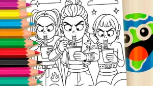 Coloring page Kpop Girl Warriors Noodle Coloring Pages - Free to Paint Online