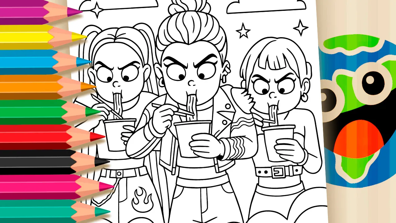 Kpop Girl Warriors Noodle Coloring Pages – Free to Paint Online