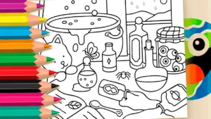 Magical Witchcraft Coloring Pages in Bobbie Goods Style coloring page