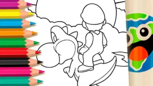Coloring page Mario and Yoshi Theme Coloring Page - Free Online Coloring Fun