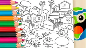 Morro da Favela by Tarsila do Amaral | Online Art Coloring Page coloring page