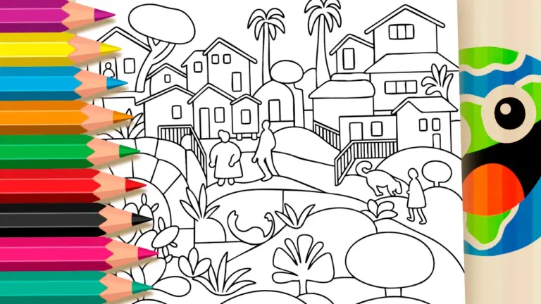 Morro da Favela by Tarsila do Amaral | Online Art Coloring Page - Culture & Holiday Coloring Pages
