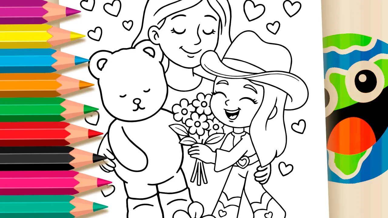 Mother, Daughter and Teddy Bear Theme Coloring Page – Free Online Fun