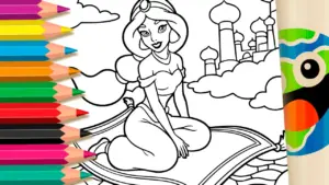Coloring page Princess Jasmine Magic Carpet Coloring Page - Free to Paint!
