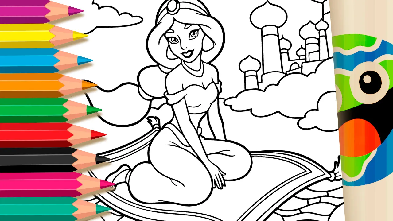 Princess Jasmine Magic Carpet Coloring Page – Free to Paint!