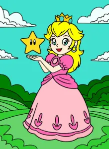 Princess Peach – Colored Drawing Online to Paint and Print | Free Coloring Game at World Coloring