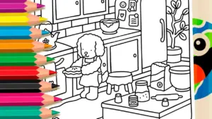 Coloring page Cute Puppy Baking Apple Pie Theme Coloring Page - Free to Paint!