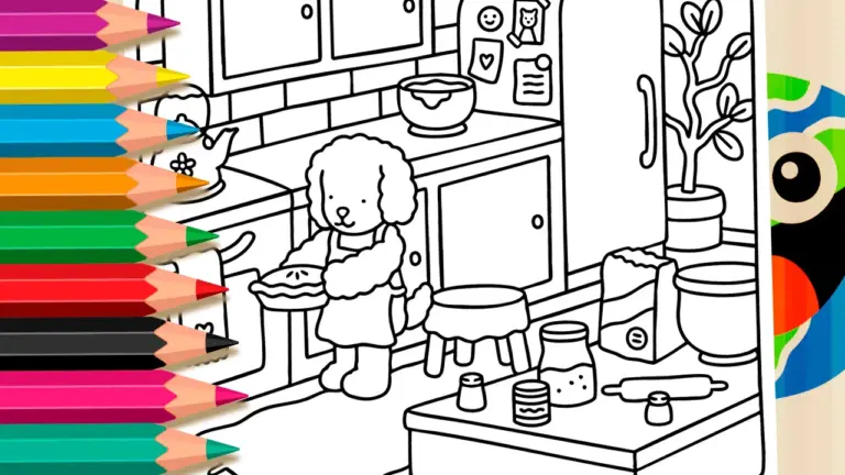 Cute Puppy Baking Apple Pie Theme Coloring Page – Free to Paint! - Cute & Kawaii Coloring Pages Online