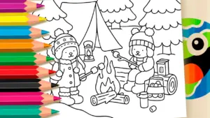 Cozy Winter Camp Bobbie Goods Style Coloring Page coloring page