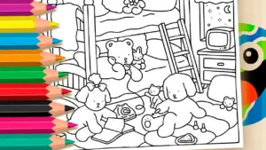 Bobbie Goods Style Pajama Party Coloring Page